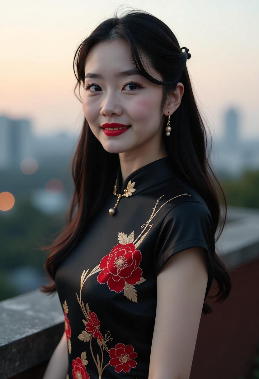 母女在餐桌旁用两种语言交谈